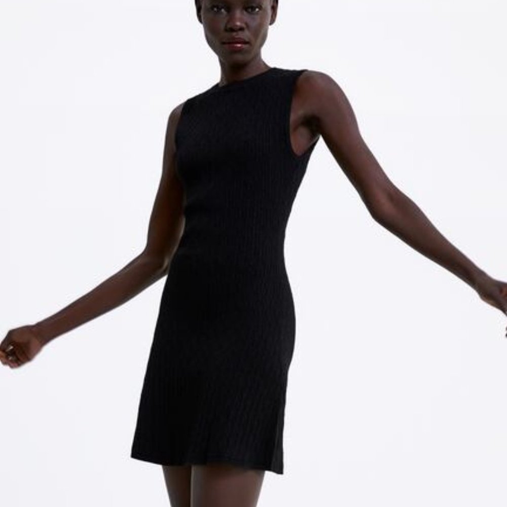 Zara Textured Dress with Jewel Buttons